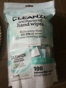 100 Cleanze Hand Wipes with Aloe - Individually Packaged 6.5 x 4.5.