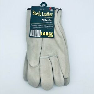 MidWest Suede Leather Large Work Gloves Gray 432 Men Women Unisex