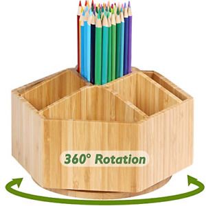 2 PackBamboo Rotating Art Supply Organizer, 7 Sections, Hold 350+ Pencils, for &amp;