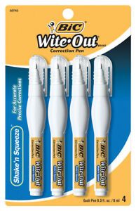 BIC Wite-Out Shake &#039;n Squeeze Correction Pen, 8 ml, Pack of 4