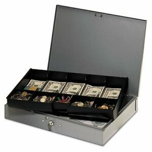 Steelmaster Steel Cash Box w/10 Compartments, Key Lock, Gray (MMF2215CBTGY)