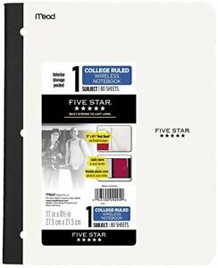 1 CT Five Star Bound Notebook with Pocket, 1 Subject, College Ruled Paper, 80