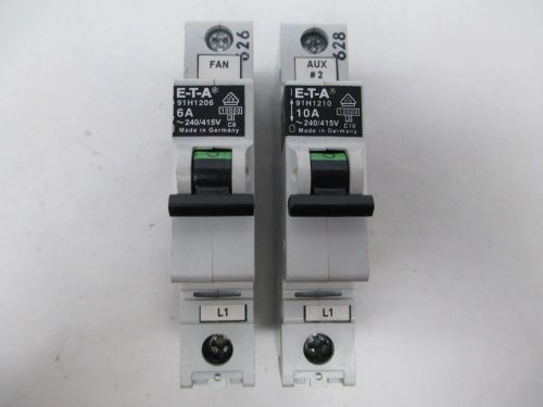 Lot 2 eta assorted 91h1206 1210 1pole 6a 10a amp circuit breaker d303578 for sale