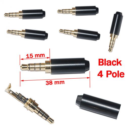5 pcs black 4 pole 3.5mm male repair headphone jack plug metal audio soldering for sale