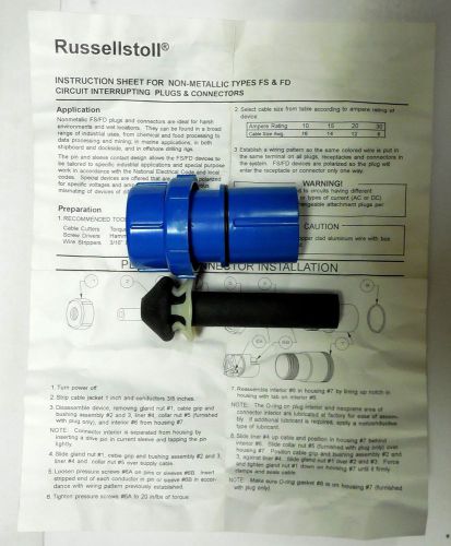 Russellstoll 3720dpu-2 f35412 15a 250v watertight connector plug mrs for sale