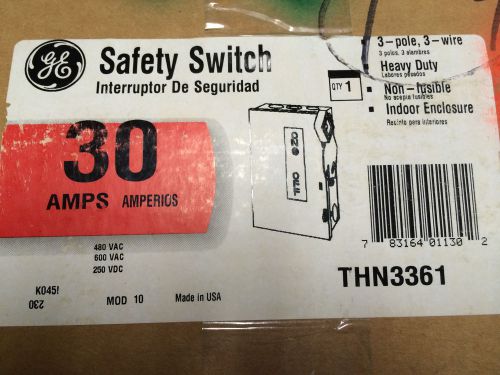 GE Safety Switch THN3361 30 Amp 3Pole Non Fusible Indoor Disconnect New
