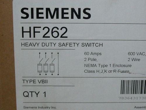 #1227 Siemens HF262  60 AMP 600 Volt  fused disconnect NEMA 1 NIB