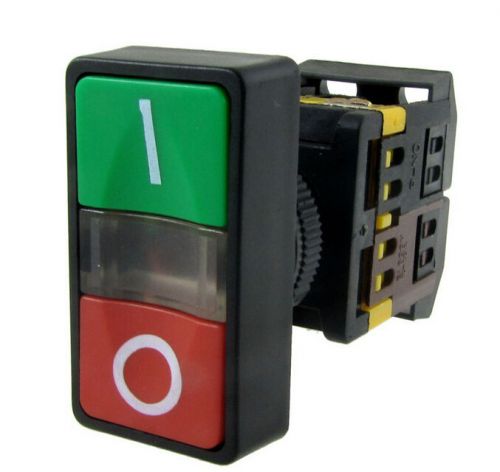 AC 220V Yellow Light ON-OFF START STOP Momentary Push Button Switch 1 NO 1 NC