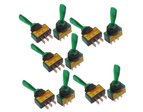 10 Pcs 12VDC 20A ON/OFF Green Lamp 12mm Mounting Thread Dia. Toggle Switch