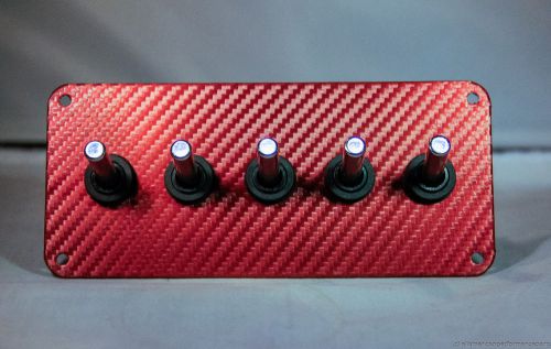 RED WRAP CARBON FIBER PANEL w/ LED toggle switches - WHITE
