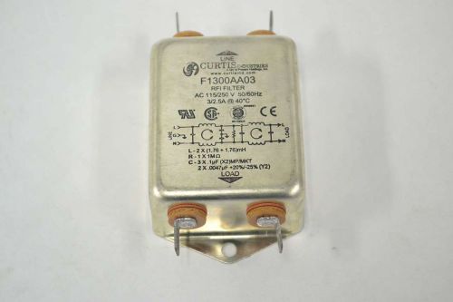 Curtis industries f1300aa03 rfi line filter 115/230v-ac 2.5/3a amp b336398 for sale