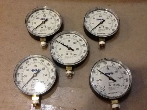 Vintage Lot Of 5 Black Viking Corp Ashcroft Tyco Pressure Air Water PSI Gauges