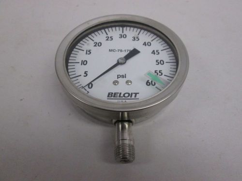 New beloit mc-75-179-2 pressure 0-60psi 3-1/2in face 1/4in npt gauge d292169 for sale