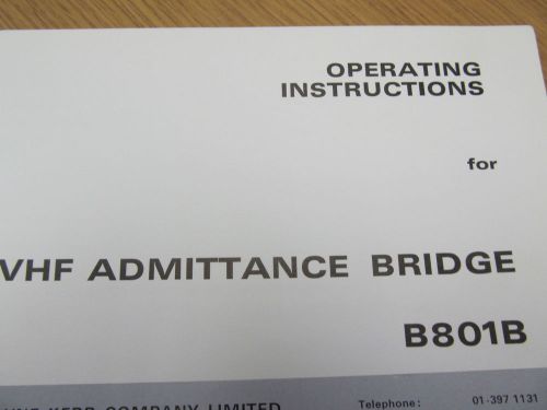 WAYNE KERR B801B VHF Admittance Bridge Operating Instructions