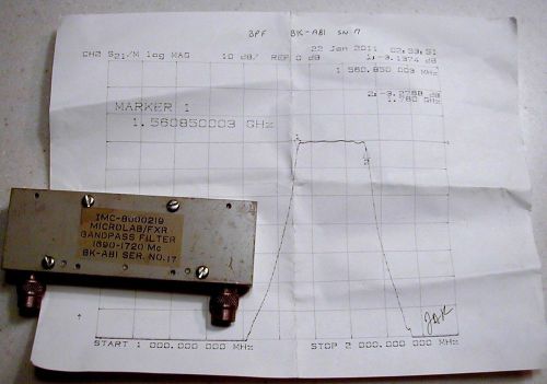 F130 1.56-1.76 GHz TNC Coax BandPass Filter Tested w/plot GOES/HRPT SAT Band