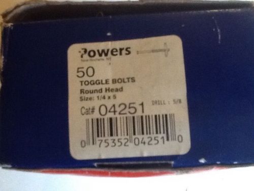 47 Powers Toggle Bolts 1/4 X 5 inches Round Head #04251  5/8 drill  (UX)