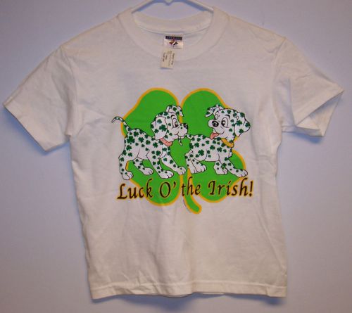 LUCK OF THE IRISH Youth T-Shirt Dalmatians Cotton White Size S (6-8) * FREE SHIP