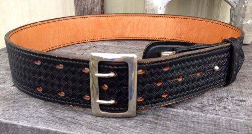 DON HUME B101 Black Basketweave Police Duty Leather Belt Size 36 + Buckle *RARE*