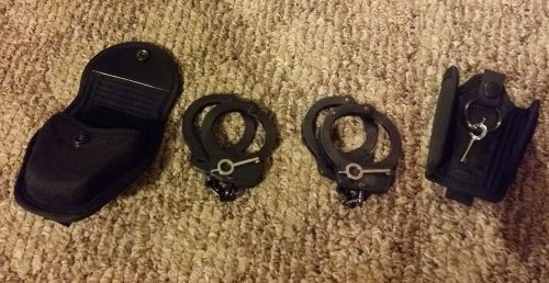 Two (2) smith &amp; wesson s&amp;w model 100 handcuffs, chain-link with double holster for sale