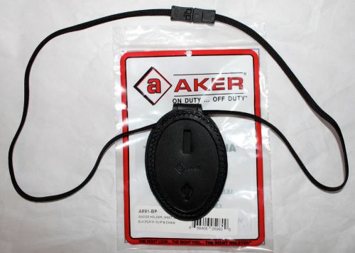 Aker Leather A691-BP Badge Holder Oval Shield Badge insert w/clip &amp; nylon cord