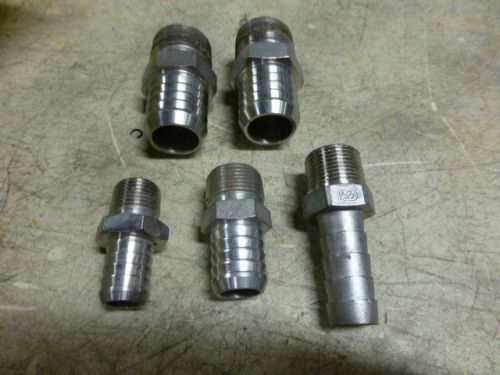 5 new ss hose barbs 1 x 1 , 3/4 x 7/8 , 3/4 x 3/4 , 1/2 x 3/4         no reserve for sale
