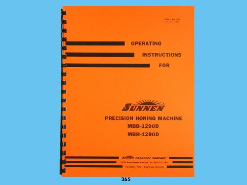 Sunnen mbb-1290d, mbh-1290d precision hone  operating instructions manual *365 for sale