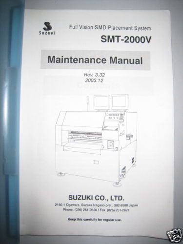 SUZUKI SMT-2000V SMD PlacementSystem Maintenance manual
