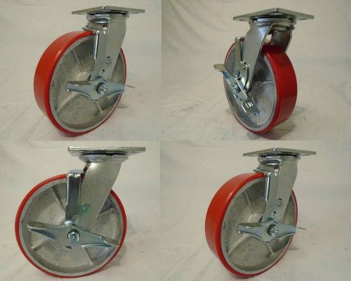 8&#034; x 2&#034; swivel casters polyurethane wheel steel hub w/ brake 1400lb (4) tool box for sale