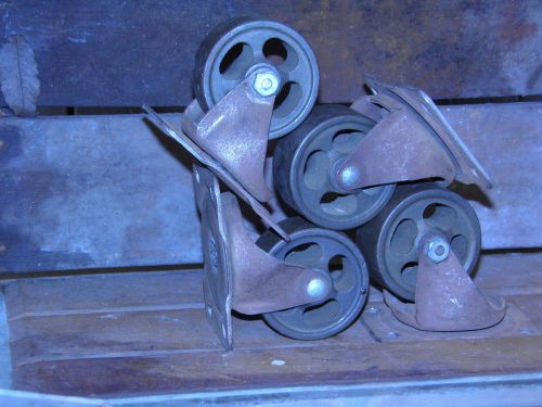 4 vintage cast iron industrial cart swivel casters wheels for sale