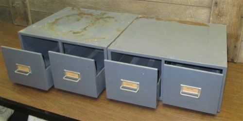Pair 2 Drawer Metal Filing Cabinet Map File Vintage Stackable Storage Card