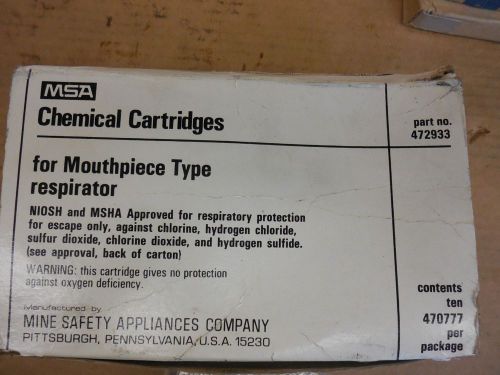 Ten (10) New MSA No. 470777 472933 Chemical Cartridges for Mouthpiece Type Resp.