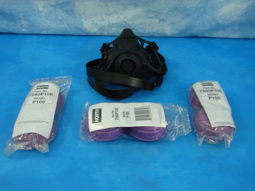 North 7700-30l respirator half face mask size large w/ 3 new cartridge 2-packs for sale