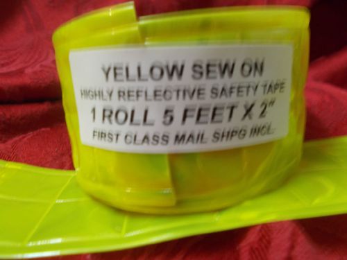 5&#039; SEW ON REFLECTIVE SAFETY YELLOW GREEN SAFETY TAPE.  USA shipper, FREE SHPG
