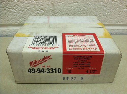 Milwaukee Type 27 Cutting Wheels New Box 4 1/2&#034;x 1/8&#034; x 7/8&#034; steel grinder X10