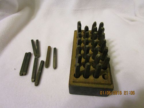 Vintage metal punch stamp set wooden case 1/4 inch steam letters numbers for sale