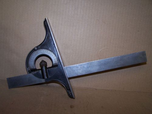Vintage fitchburg metal  ruler with brown &amp; sharpe bevel protractor head &amp; level for sale