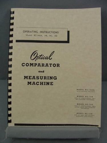 Jones &amp; Lamson &#034;BC&#034; Series Comparator - Operating Manual