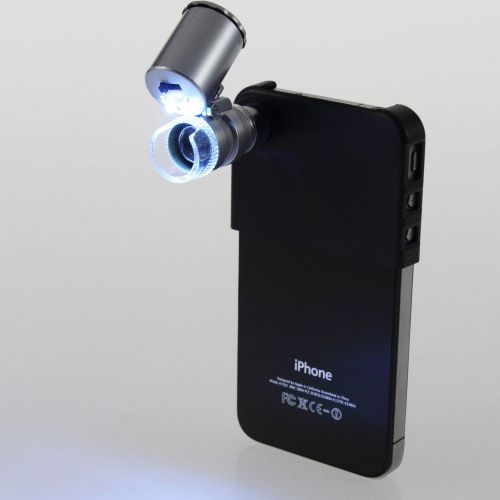 New 60x magnifier microscope loupe with led light + cells for iphone 4 4s ha for sale