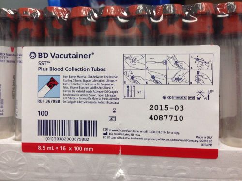 BD VACUTAINER SST PLUS BLOOD COLLECTION TUBES, TIGER TOP BOX  100 TUBES