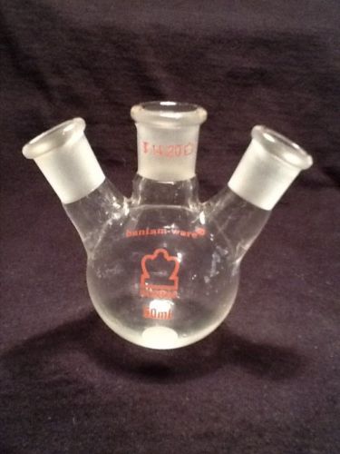 Kontes 50ml Angled Three Neck Heavy Wall Round Bottom Flask 14/20 Joints