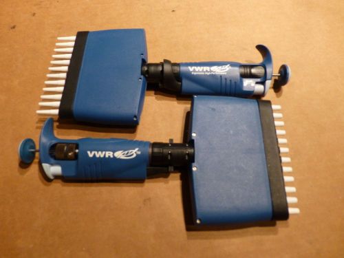 set of 2  VWR 12 channel adjustable pipettes 5-50uL &amp;  20-200uL