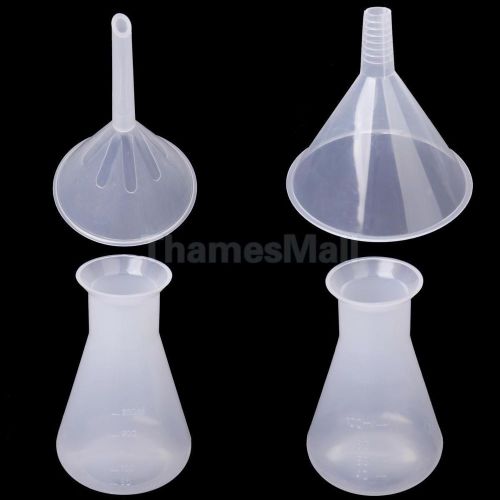 75mm + 150mm funnel &amp; 100ml + 250ml conical flask bottle for kitchen lab measure for sale