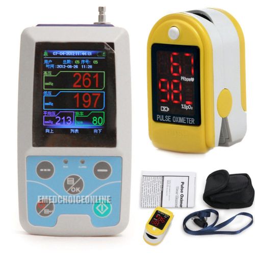 New 24Hours ABPM50 Ambulatory Blood Pressure Monitor + 3 free cuffs +YELLOW SPO2
