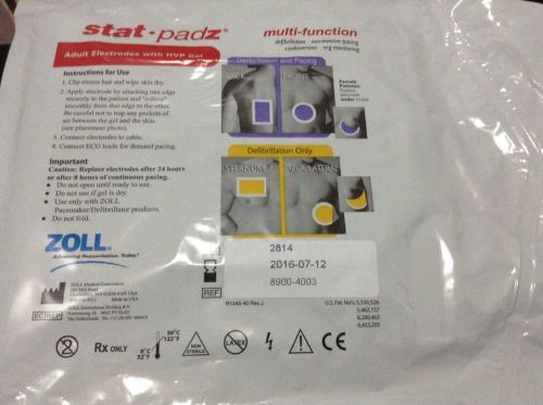 TWO ZOLL Stat Padz #8900-4003 Adult Electrodes with HVP Gel  07/12/2016