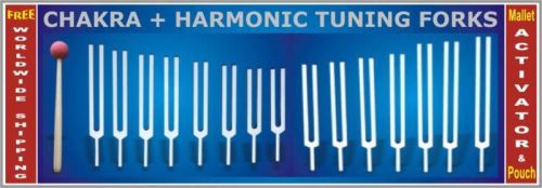 15 tuning forks- 7 chakras + 8 harmonics w activator &amp; pouch for sale