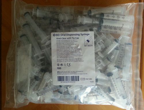 Cat# 305219 BD 10mL Oral Dispensing Syringes w/ Caps, 100/bg
