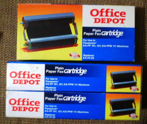 Lot of 3 Office Depot KX-FA65 Fax Film Cartridges for Panasonic, New in Boxes!