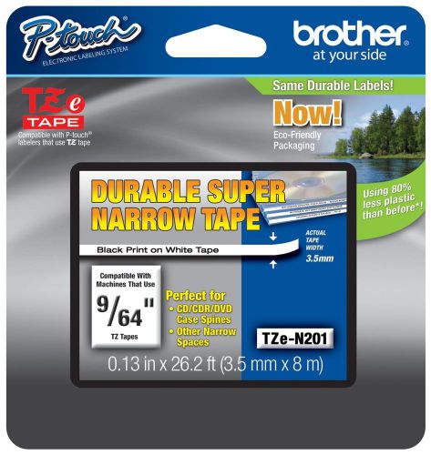 Genuine Brother P-Touch Tape TZeN201, tzn211, 9/64&#034; Black on White