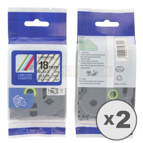 2pk Transparent on Black Tape Label for Brother P-Touch TZ TZe 141 18mm 3/4&#034;