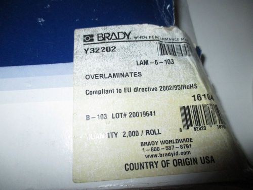 Brady lam-6-103, 16104 die-cut overlaminate labels for sale